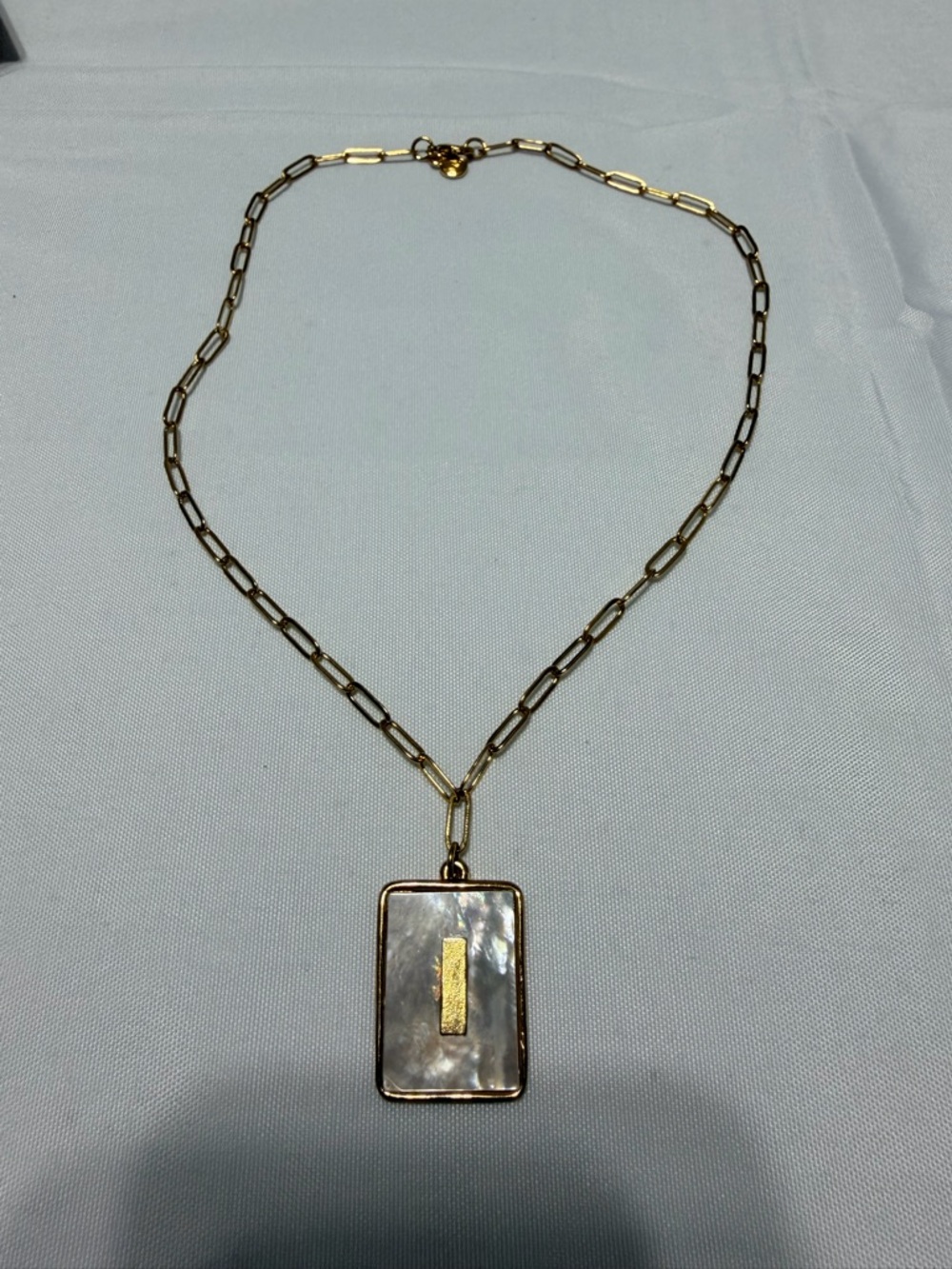 Gold & Mother-of-Pearl Rectangular Pendant Necklace - Initial I Accent - Picture 2 of 4